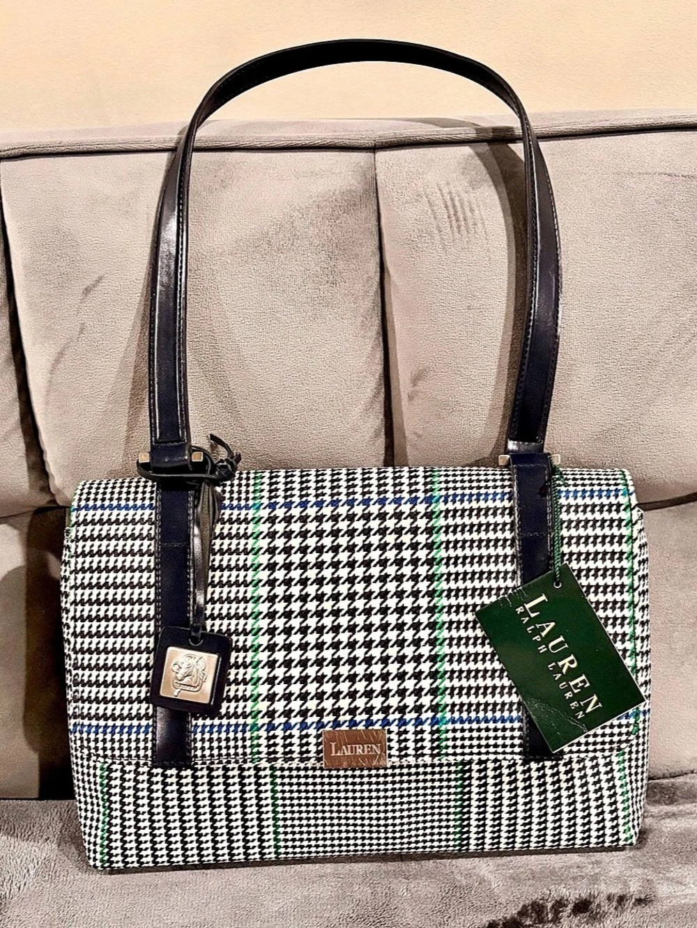 Lauren Ralph Lauren Houndstooth Tote in Black & White Like New